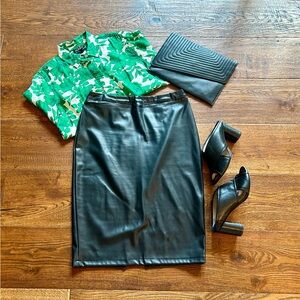 Black Faux Leather Pencil Skirt